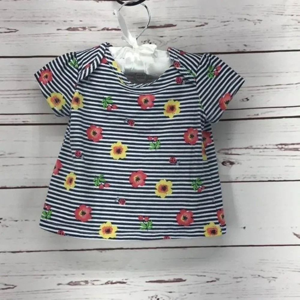 Wonder Nation‎ Navy Blue Stripe Floral Top